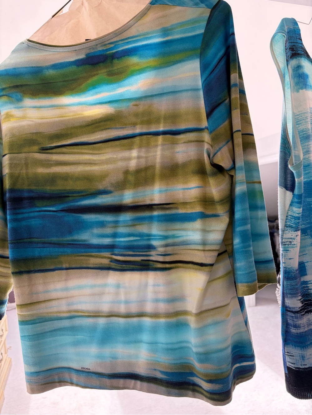 Escada Blue and Aqua Abstract Print Blouse Lot (2) - Picture 3 of 4
